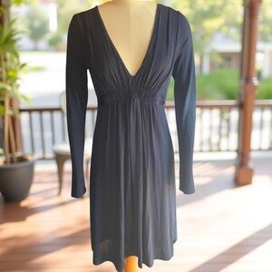 Vintage BCBG Low Cut Long Sleeve Navy Blue Dress